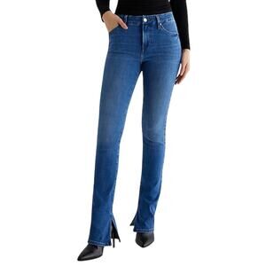 Express Women's Mid Rise Medium Wash FlexX Skyscraper Jeans Size 14R Split Hem